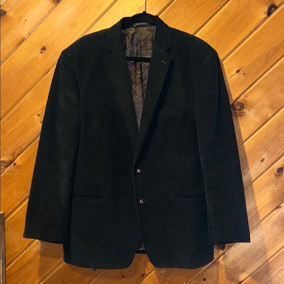 Mens Ralph Lauren dark green corduroy leather patch sport coat jacket